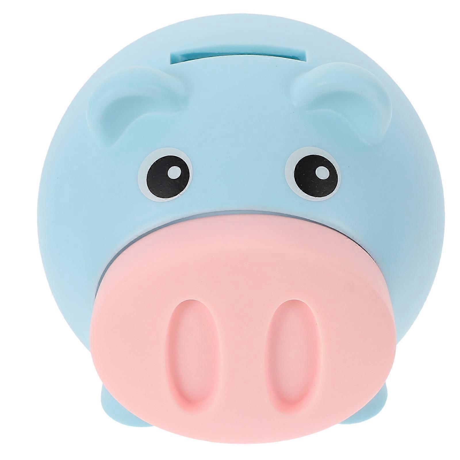 Blue Plastic Pig Shape Coin Box for Storage 2Pcs Set