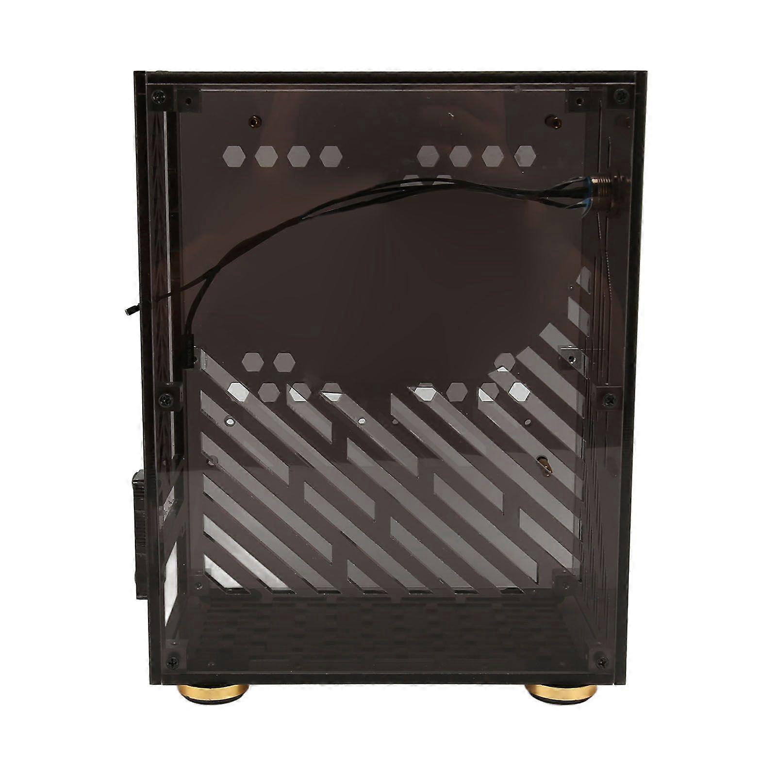 Mini ITX Case 4.3L Clear Acrylic Panel 360 Degree Cooling Cushioning Foot Pads Mini PC Case for FLEX 1U Power 2.5in SSD Black