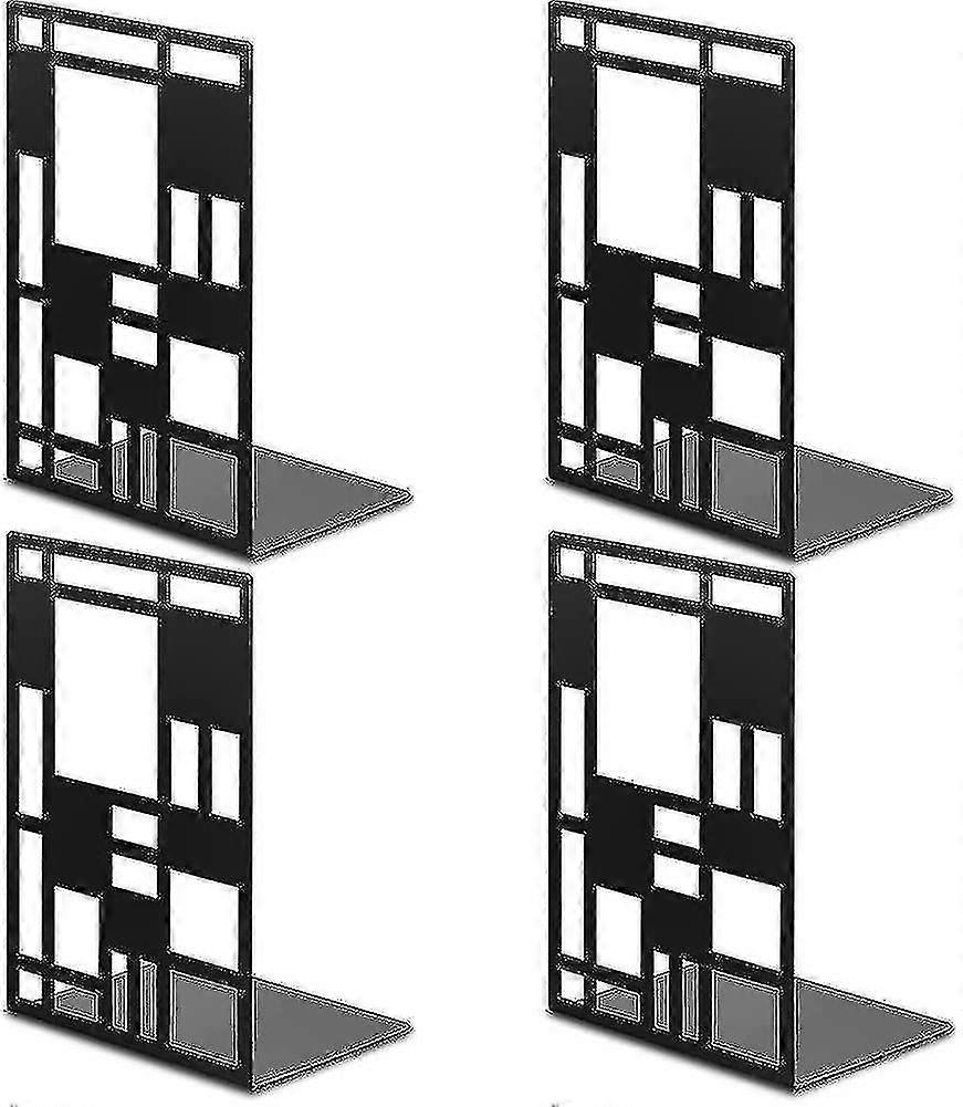 4パックブラックメタルブックエンド。ノンスキッドヘビーデューティブックはラバーパッドで終わります。