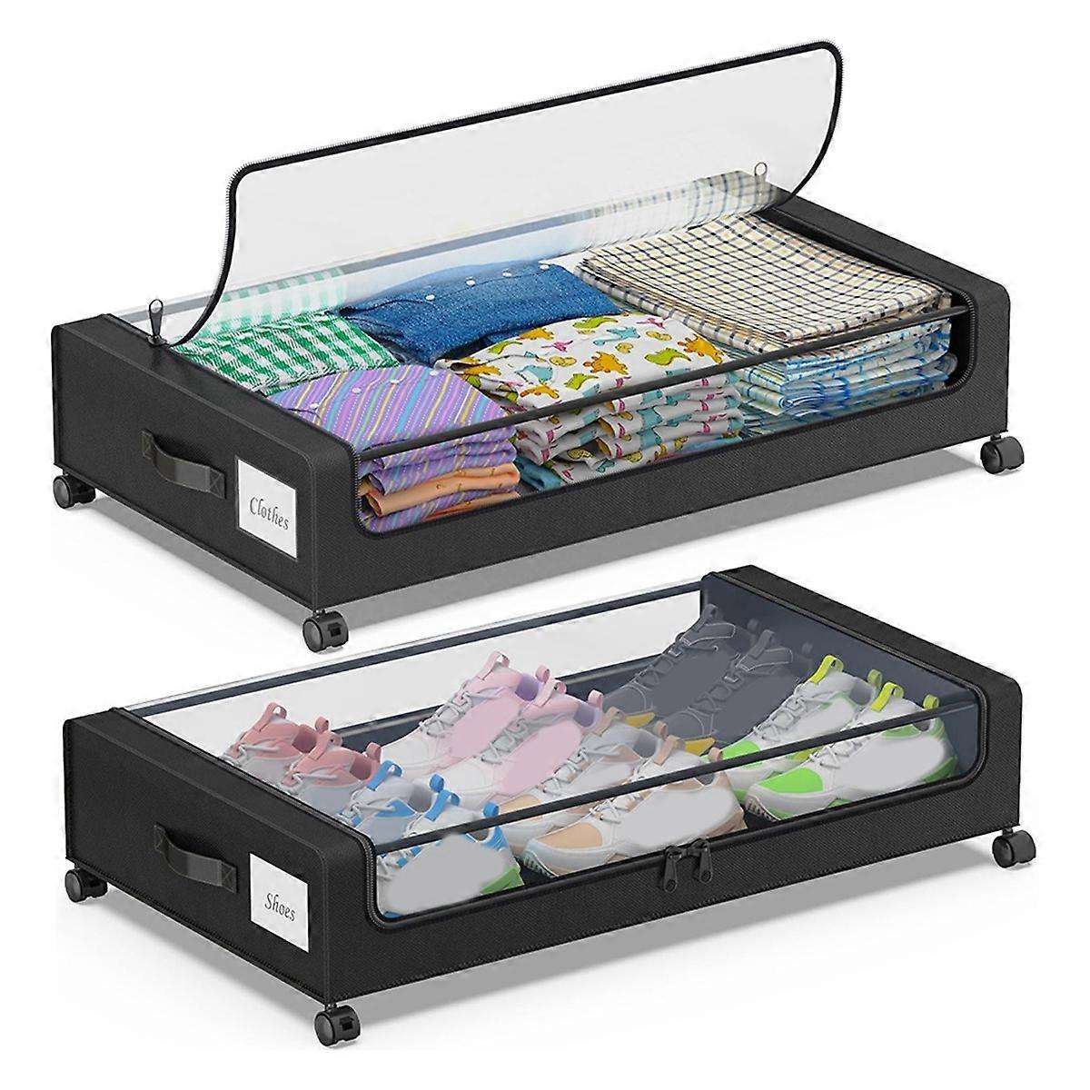 Under Bed Storage with Wheels,2-Pack Under Bed Storage Containers,B