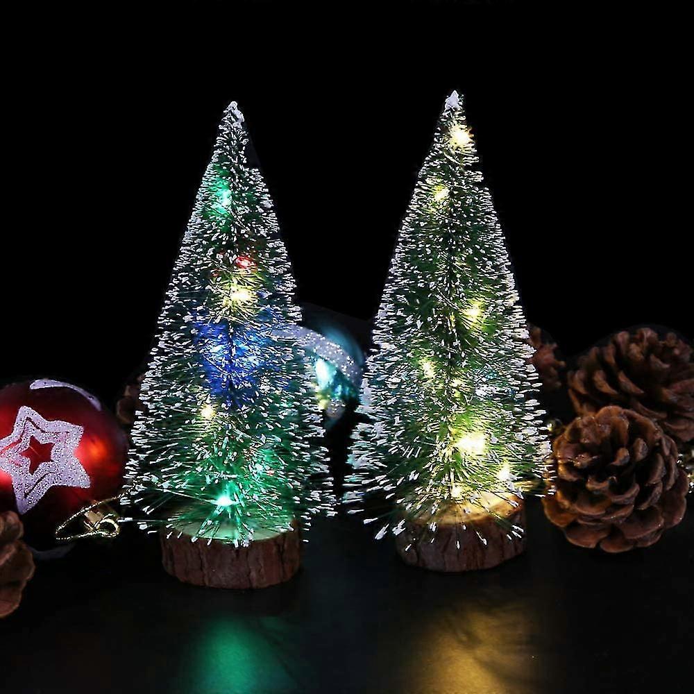 Mini Desktop Christmas Trees, 6 Pieces Of Frosted Sisal Trees With Wooden Base, Bottle Brush Trees Christmas Table Trees For Home Culture (green)