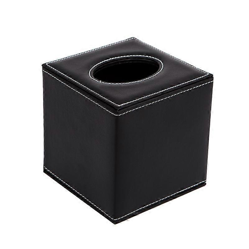 Leather Cube Square Tissue Box Cover Holder (Black)
