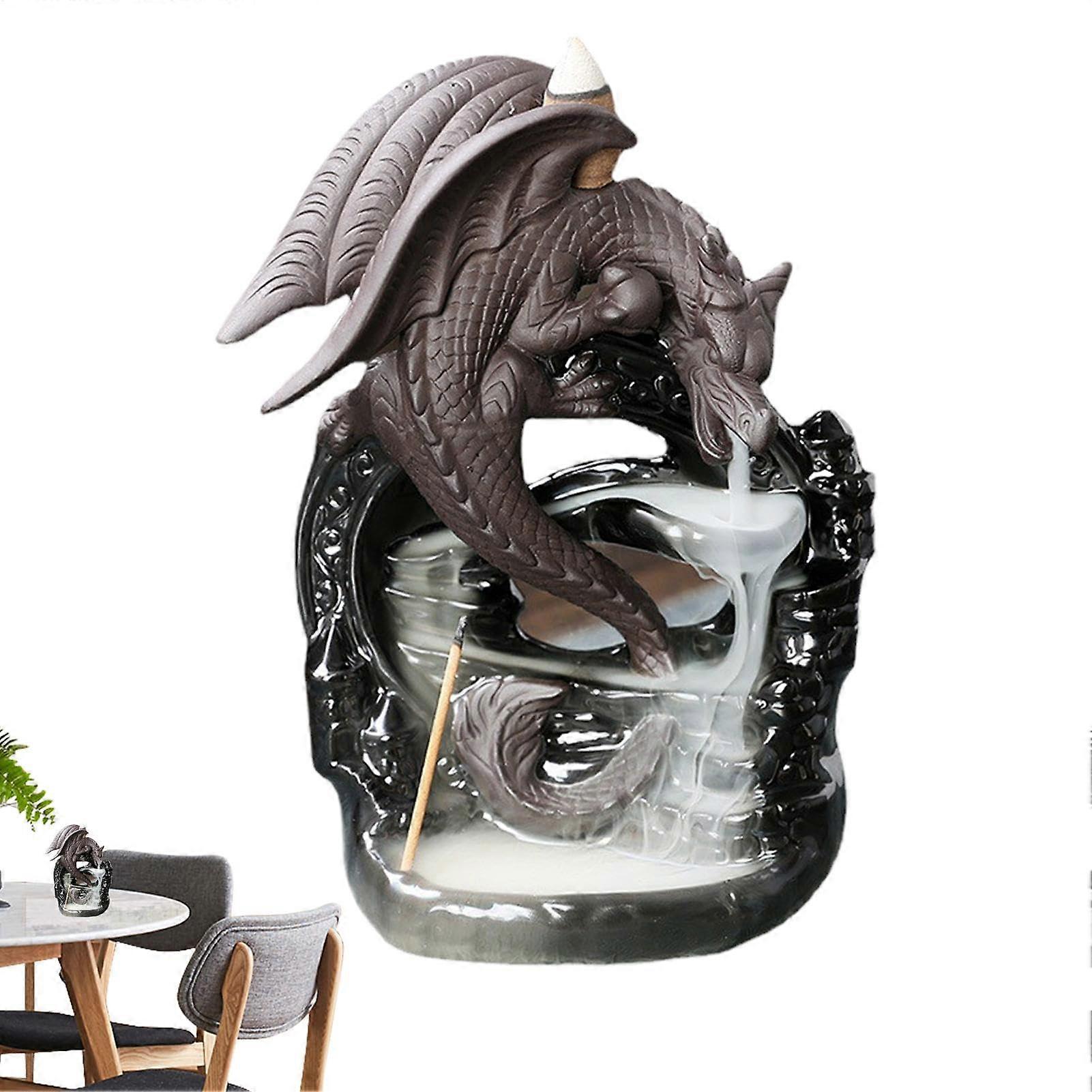 Incense Burner Waterfall Backflow Ceramic Holder  Handmade Pterosaur Dragon Statue For Bedroom And Study