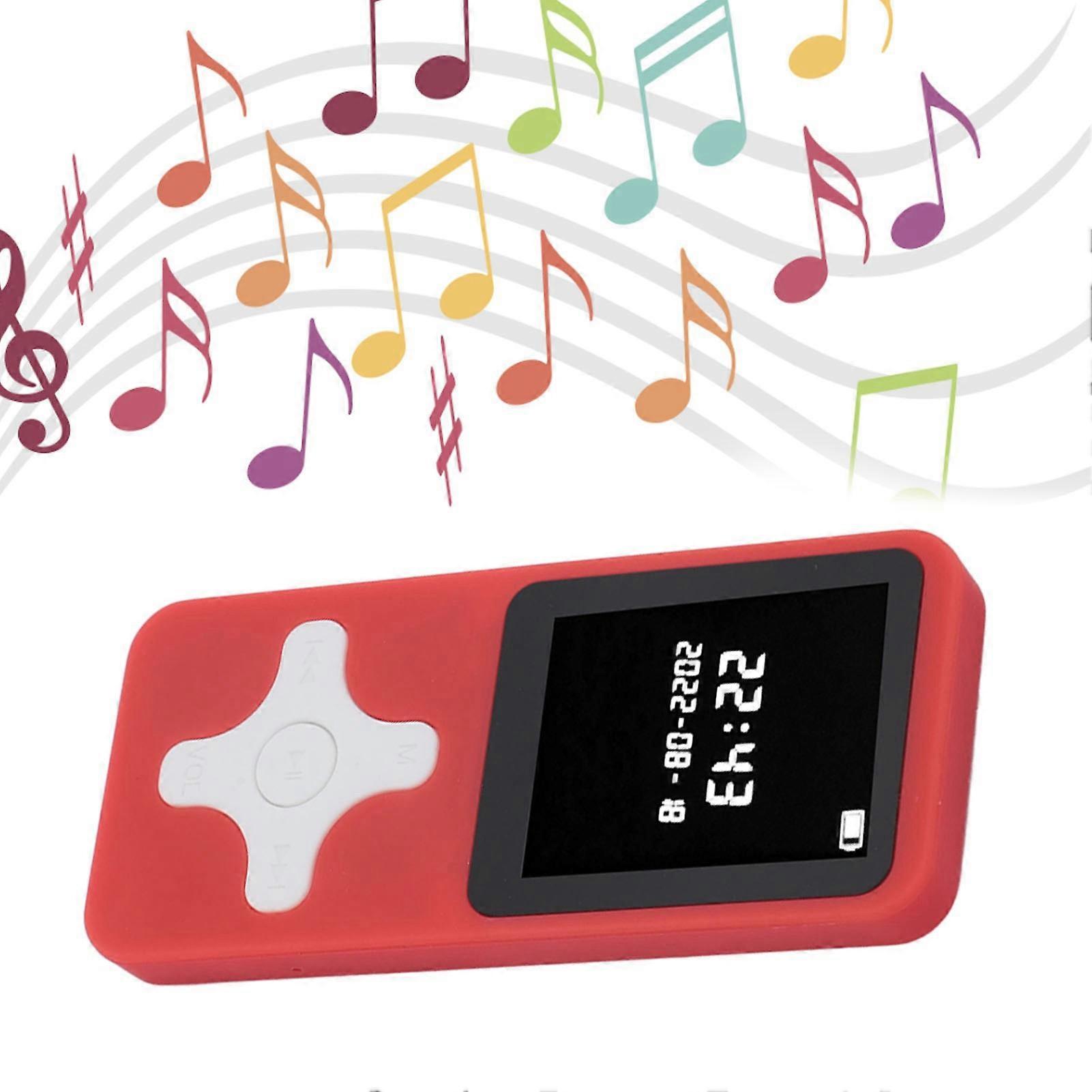 MP3 Player Bluetooth 5.0 1.77in LCD Screen Portable HiFi Music Player with FM Radio Recorder Alarm Clock Electronic Book Red No Memory Card