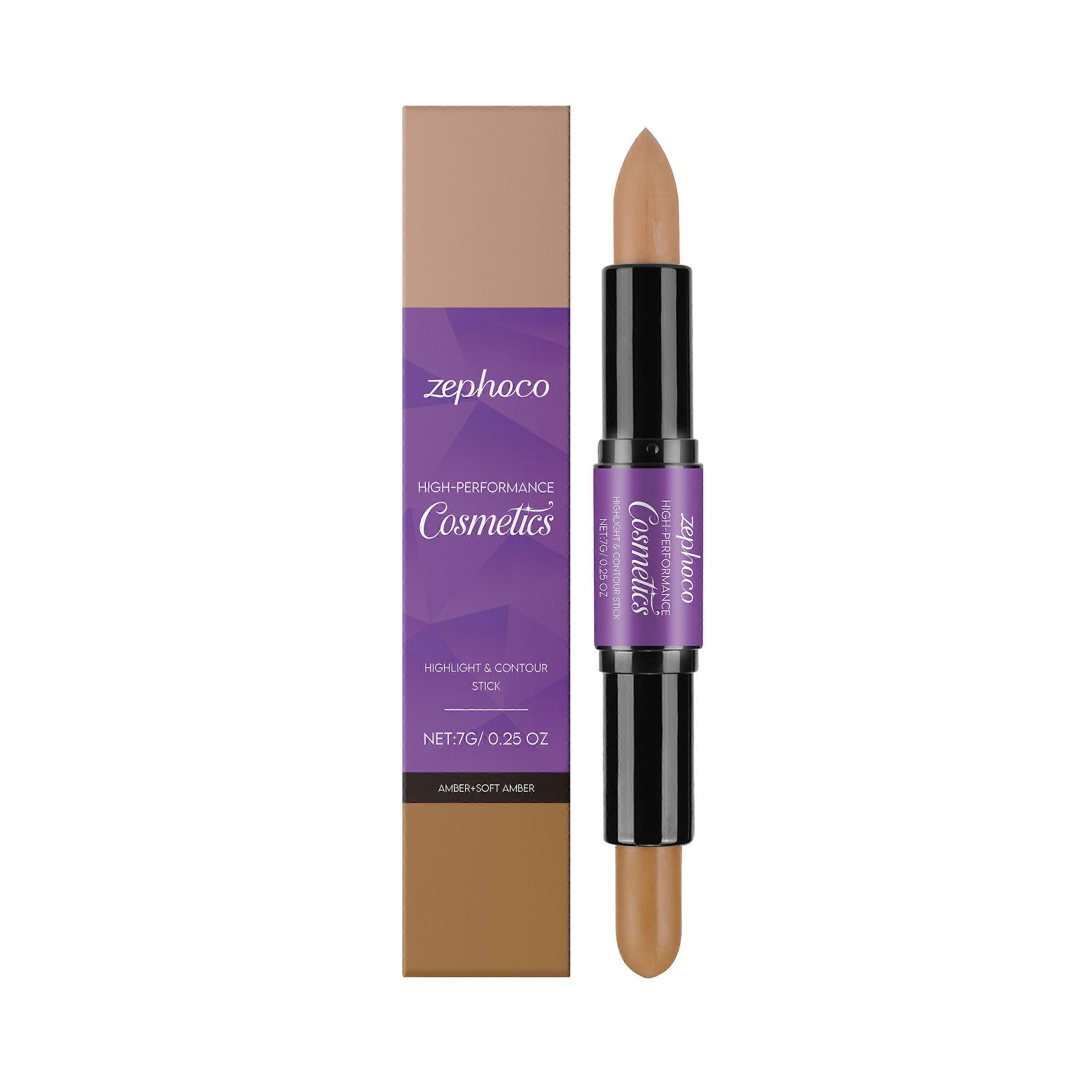 Zephoco 2-In-1 Cream Highlight And Repair Double-Headed Rod Amber Natural Blooming Concealer Three-Dimensional Makeup Effect