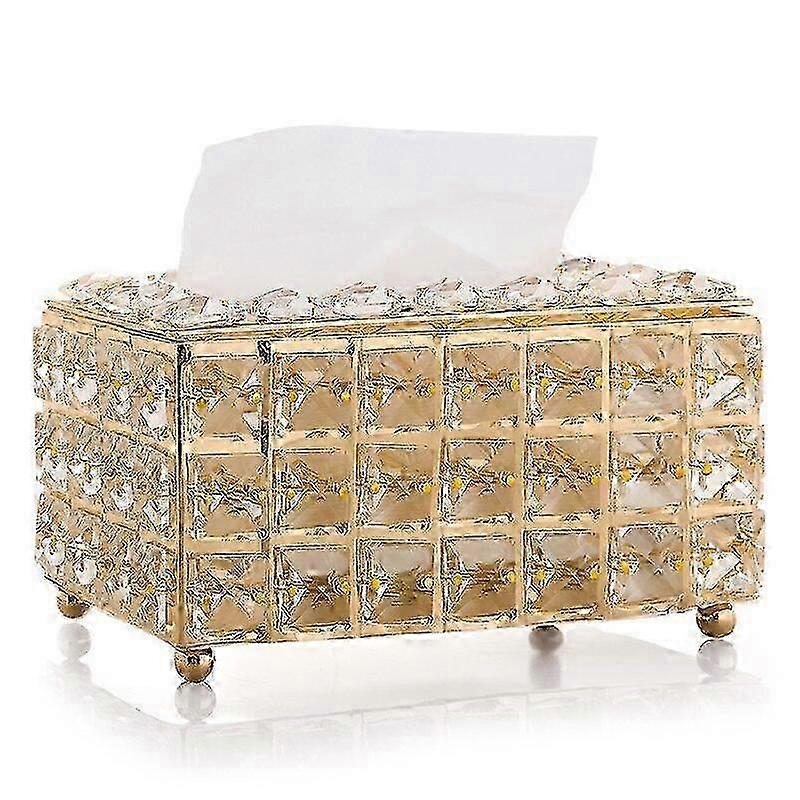 Multi functional shiny crystal tissue box, dining table decoration napkin container (gold)