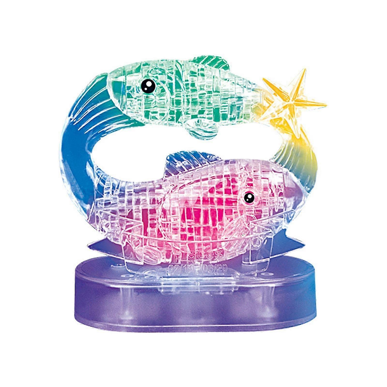3d Crystal Puzzle Jig-saw Clear Twelve 12 Constellation Astrolog Flash Led Light
