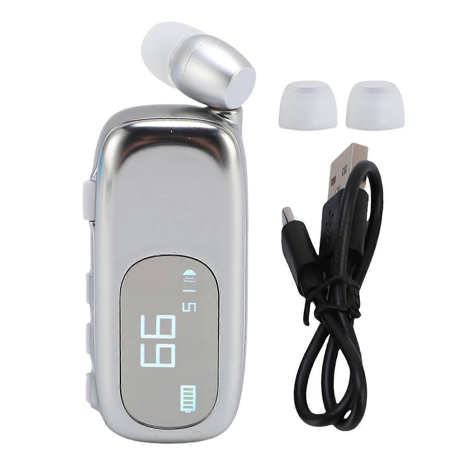 Clip On Bluetooth Headset with LCD Digital Power Display Ergonomic Retractable Wireless Headset for 