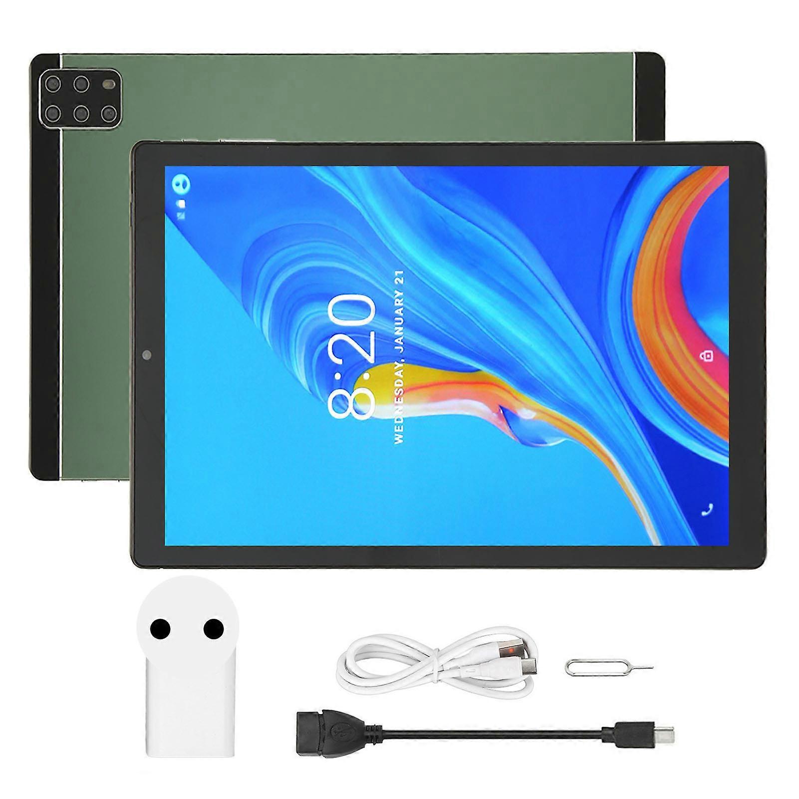 10.1 Inch Tablet Android 12 5G WiFi 6GB RAM 128GB Deca Core IPS Screen Green EU Plug