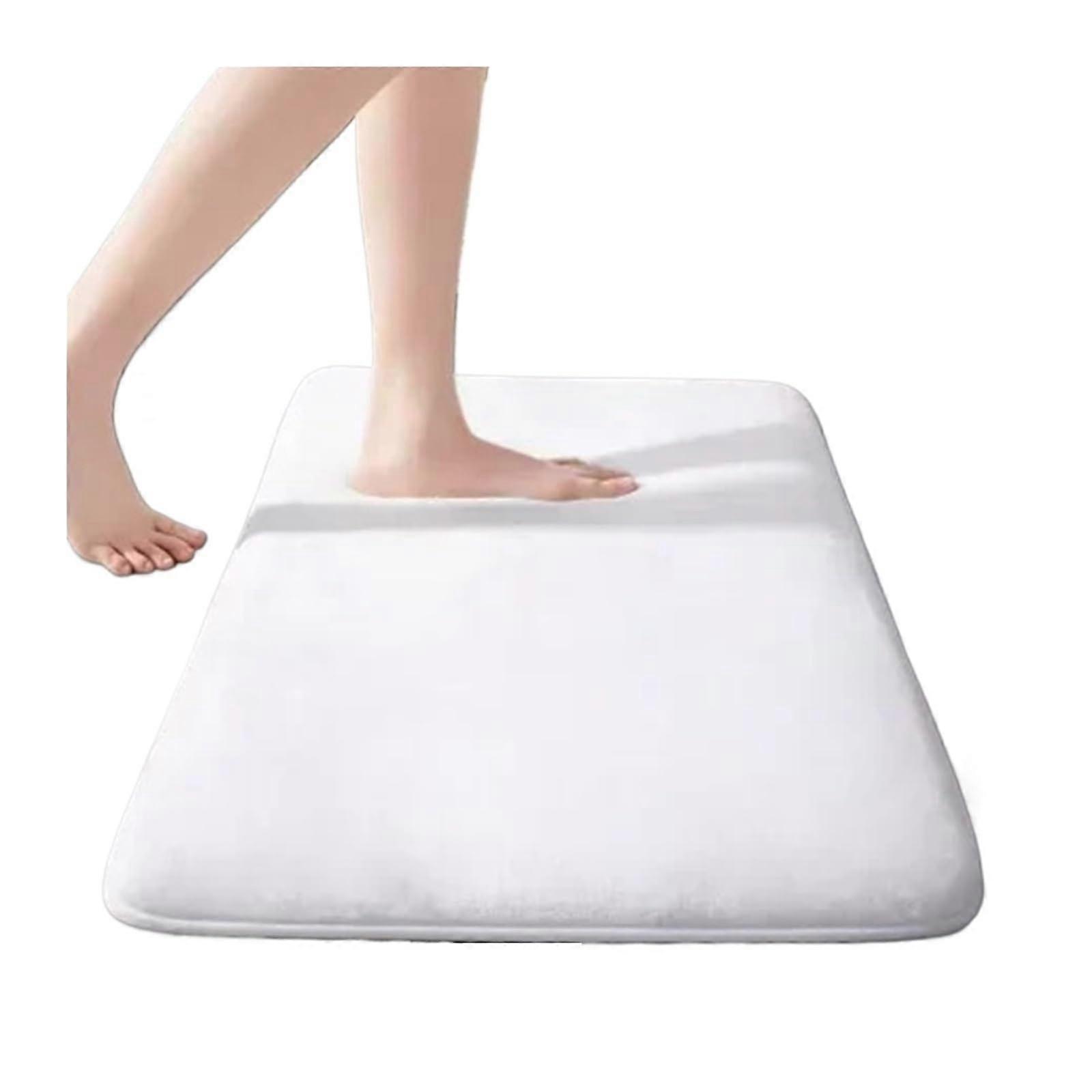 Bath Mat Solid Color Non Slip Coral Velvet Absorbent Quick Drying 50x80cm White Rectangular