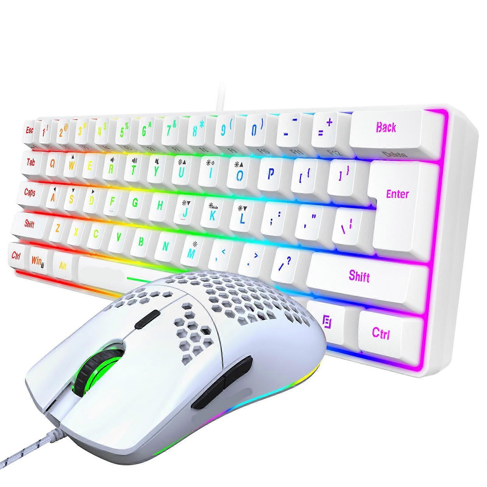 Responsive Wireds Keyboards And Mouse Bundle RGBs Backlighting For Computer Gaming Enhanceds Comfort Ergonomic Design Plastic Material Day Night Use 