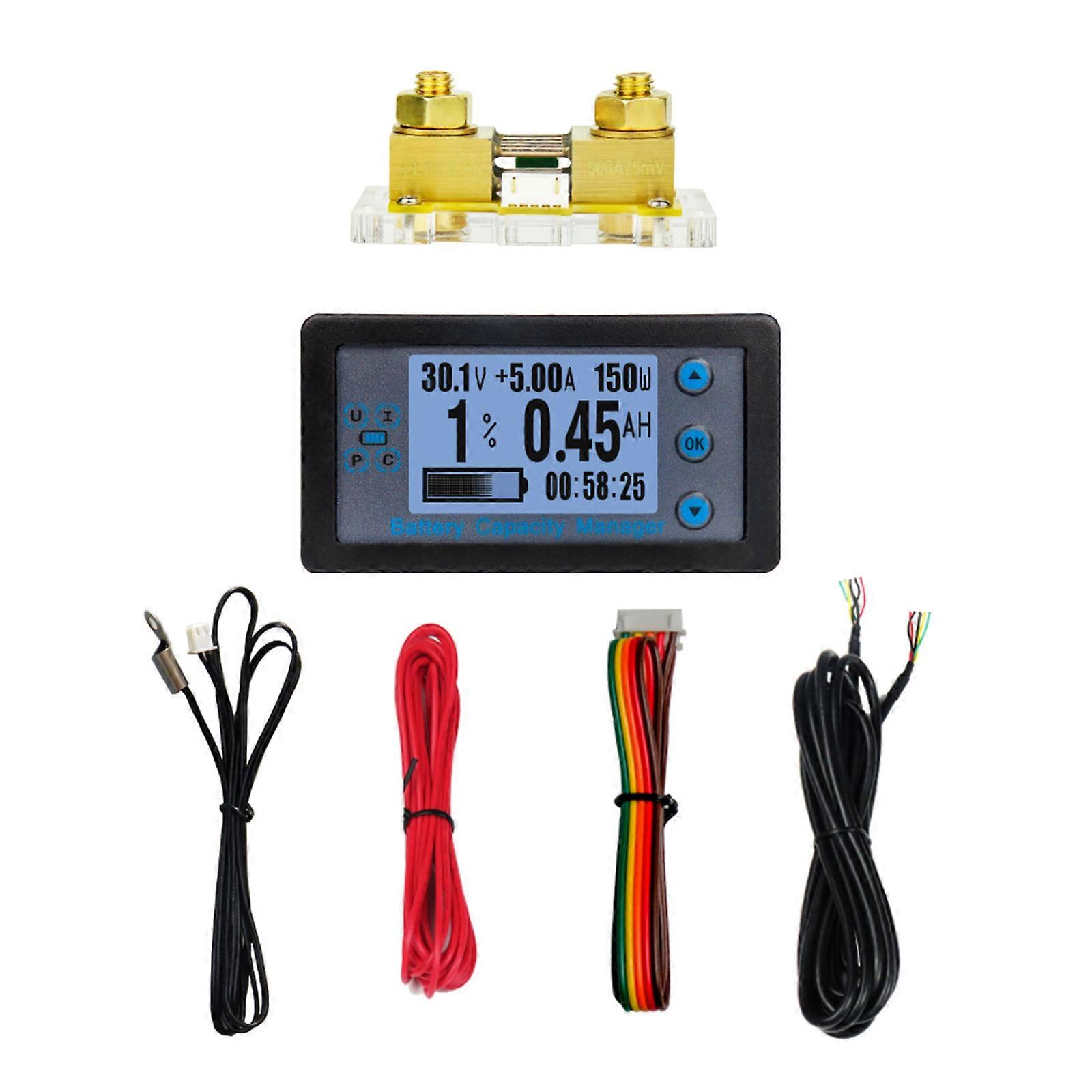 Coulomb Meter Bluetooth-compatible Battery Power Indicator Panel 8-120V Battery Tester Voltage Current Meter with Shunt Multicolor
