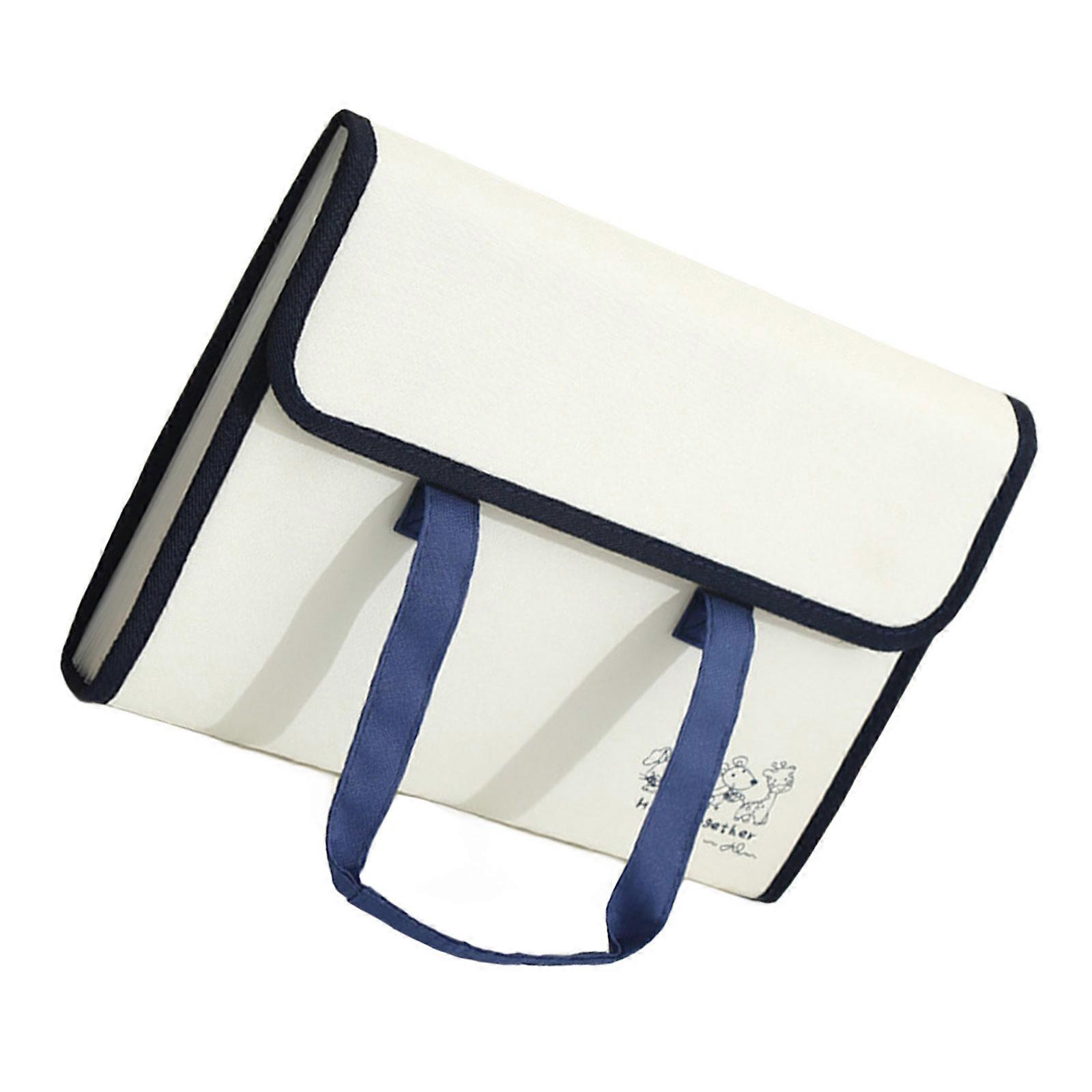 A4 File Folder Canvas Organ Folder Document Bag with Labels Document Folder Paper Storage Bag School Office Supplies  White