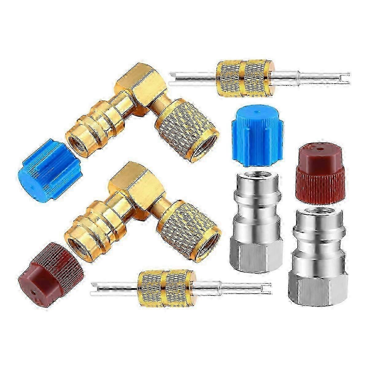 R12 to R134a A/C Fitting Conversion Kit with Quick Coupler Valve - 90° Port Adapter for Car AC System Retrofit