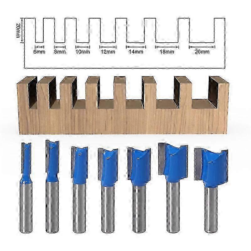 7pcs 8mm Clean Up Router Bits, Woodworking Milling Cutter 6/8/10/12/14/18/20mm Diameter Flush Trim Pattern Router Bit Set, Blue