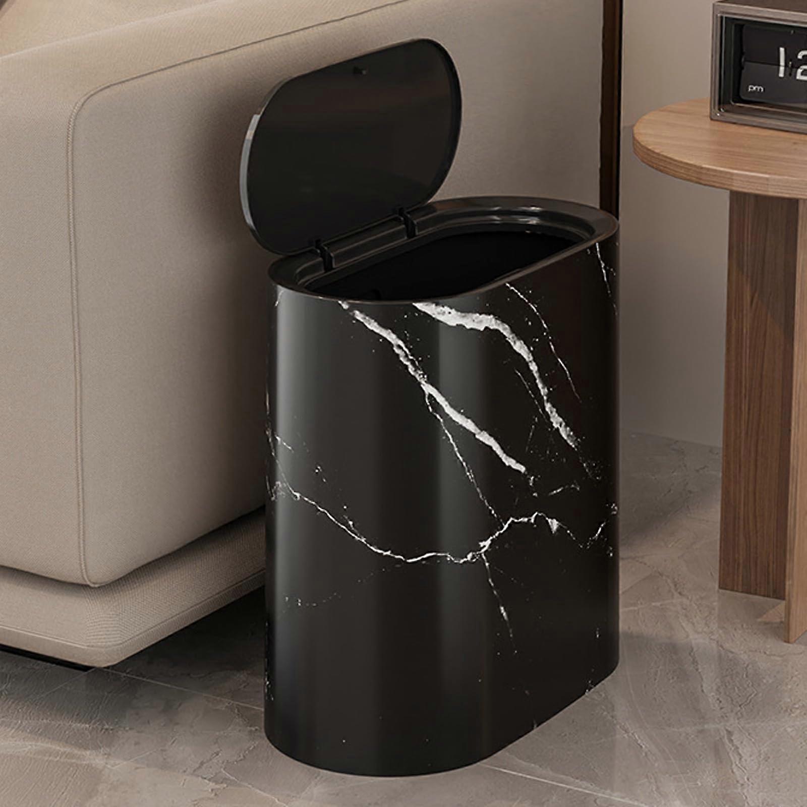 Wood Grain Plastic Trash Can with Lid, 2 Gallon Rectangular Wastebasket for Bathroom Kitchen Office