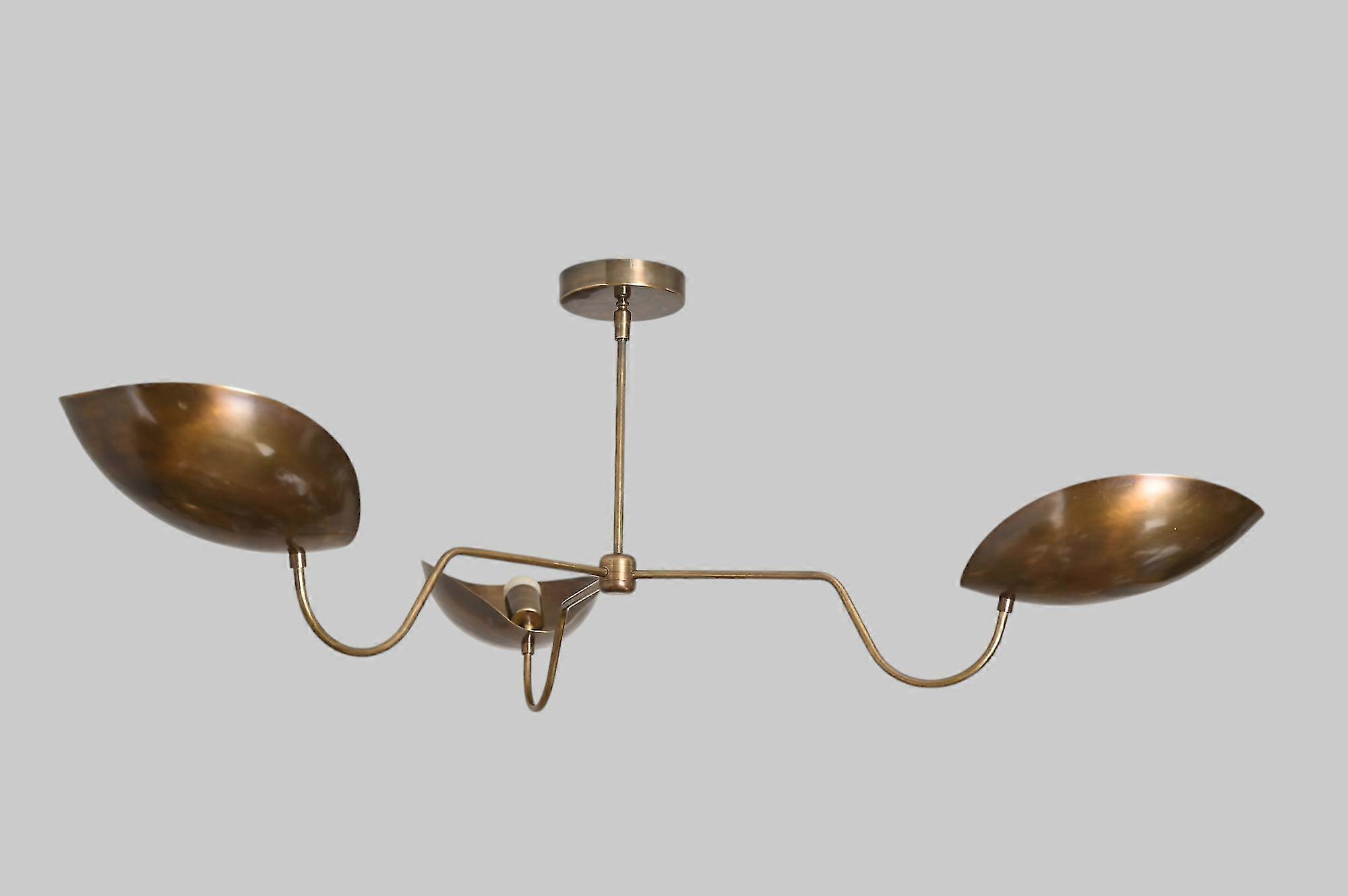 3-Light Curved Disk Chandelier In Italian Brass – Vintage Elegance