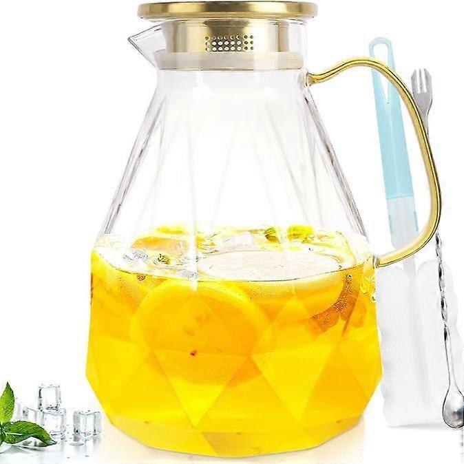 Glass Pitcher,74oz/2.2 Liter Water Pitcher with Lid,Beverage Serveware Drinkware ,Iced Tea Pitcher,Heat Resistant Borosilicate Bottles Tumbl