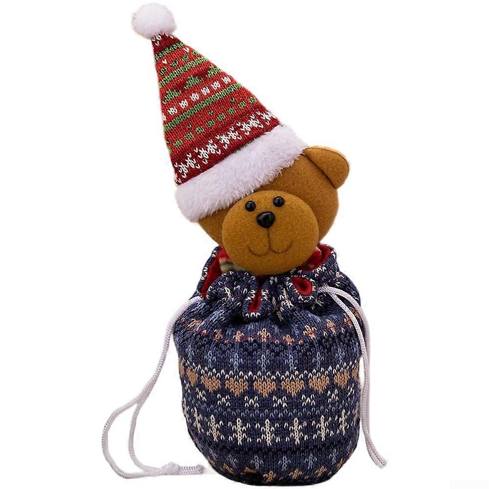 Knitted Christmas Candy Bag with Drawstring Snowman Reindeer Ornament for Tree or Gifts