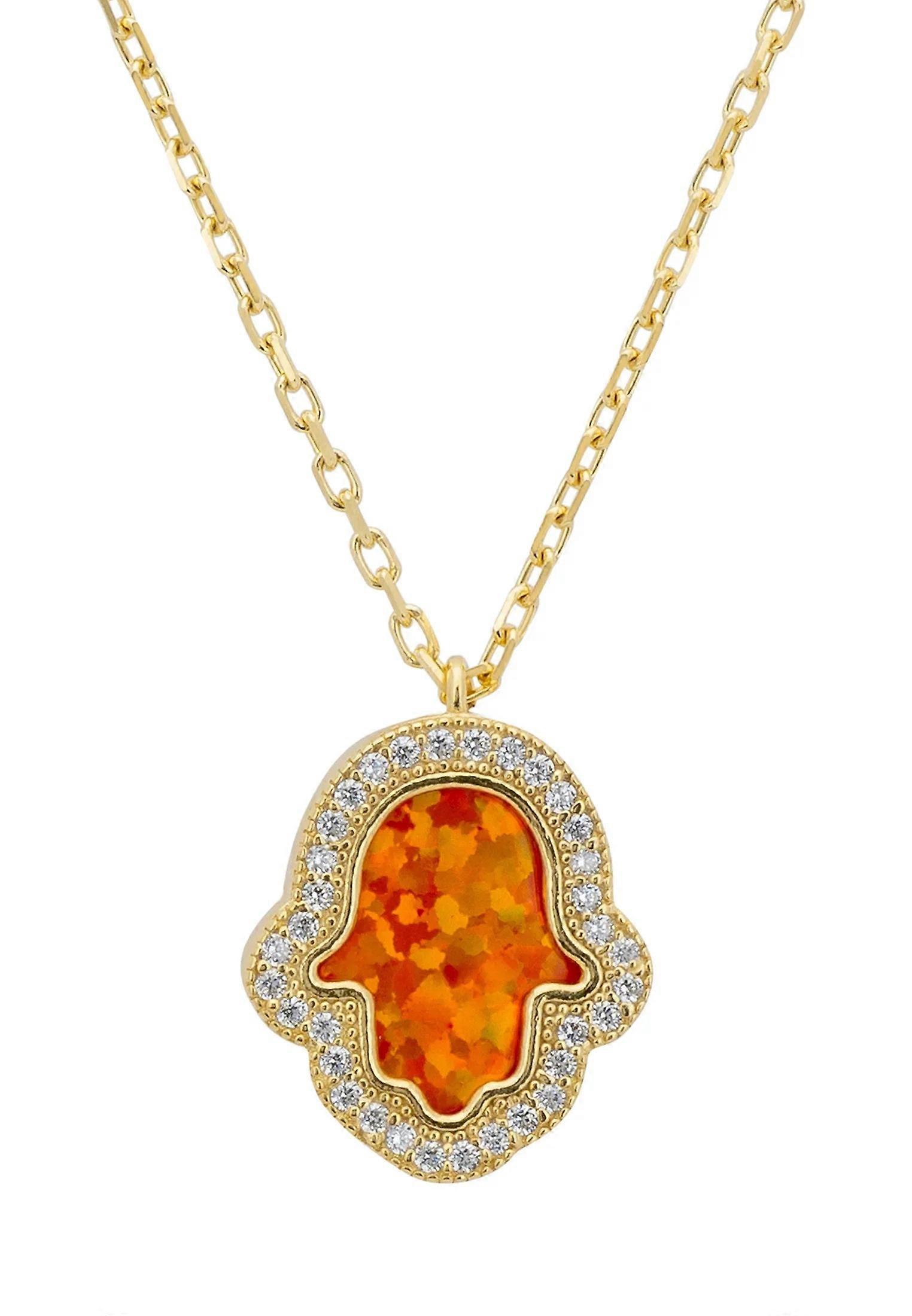 Latelita Hamsa Opalite Fire Opal Necklace for Women - 18ct Gold with Sterling Silver - 40-45cm Chain