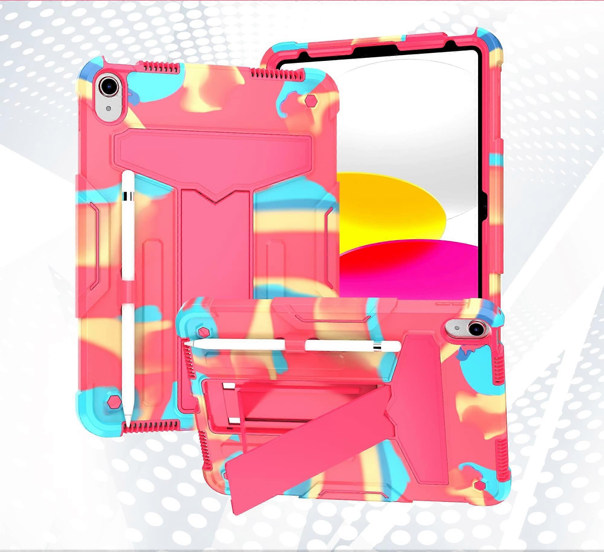 10.9 Shockproof Case with Kickstand and ThreeLayer Protection Camouflage Pink for iPad 10th Generation