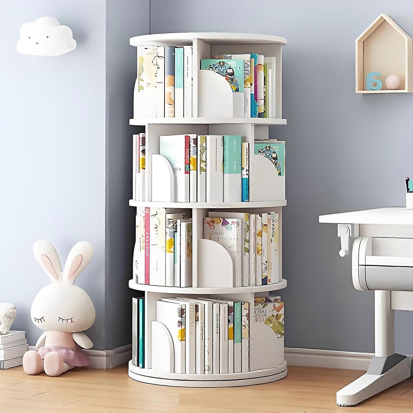 Kids Rotating Bookshelf 5 Tier Wooden 360° Smooth Rotation Space Saving Bookcase for Children Room
