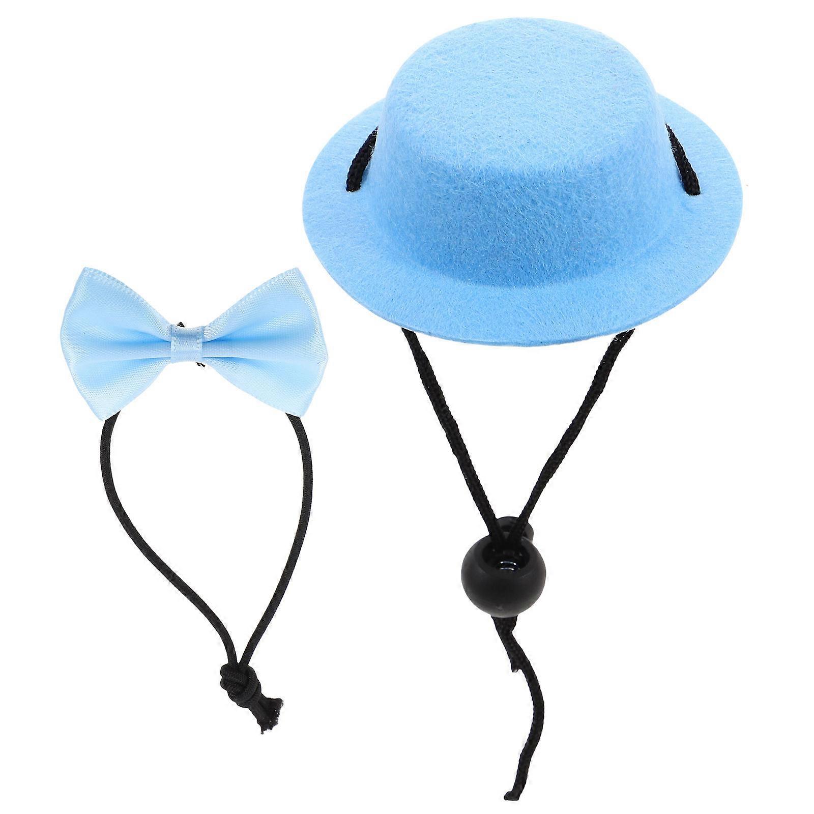 Small Animal Hat and Bow Tie Kit for Decoration Use 2Sets Sky-Blue Polyester