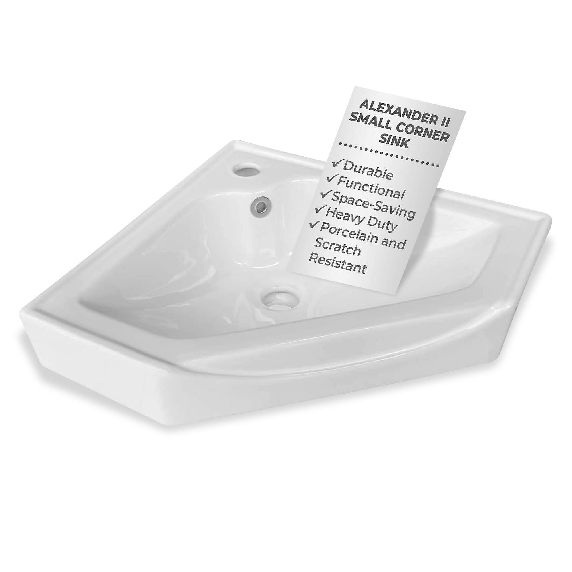 Modern Corner Bathroom Sink Wall Mounted Compact Ceramic with Overflow Space Saving White