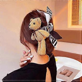 1pc Korean Cute Bear Hairpin Female Autumn/Winter Back of Head Sweet Grip Shark Clip Large Bow Clip Headpiece A
