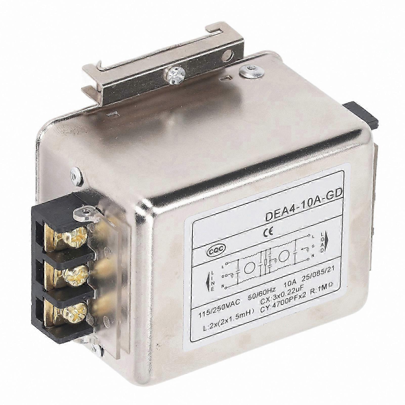 Single Phase EMI Filter 10A Noise Suppression for 35mm Rail Mount 125V-250V Power Applications