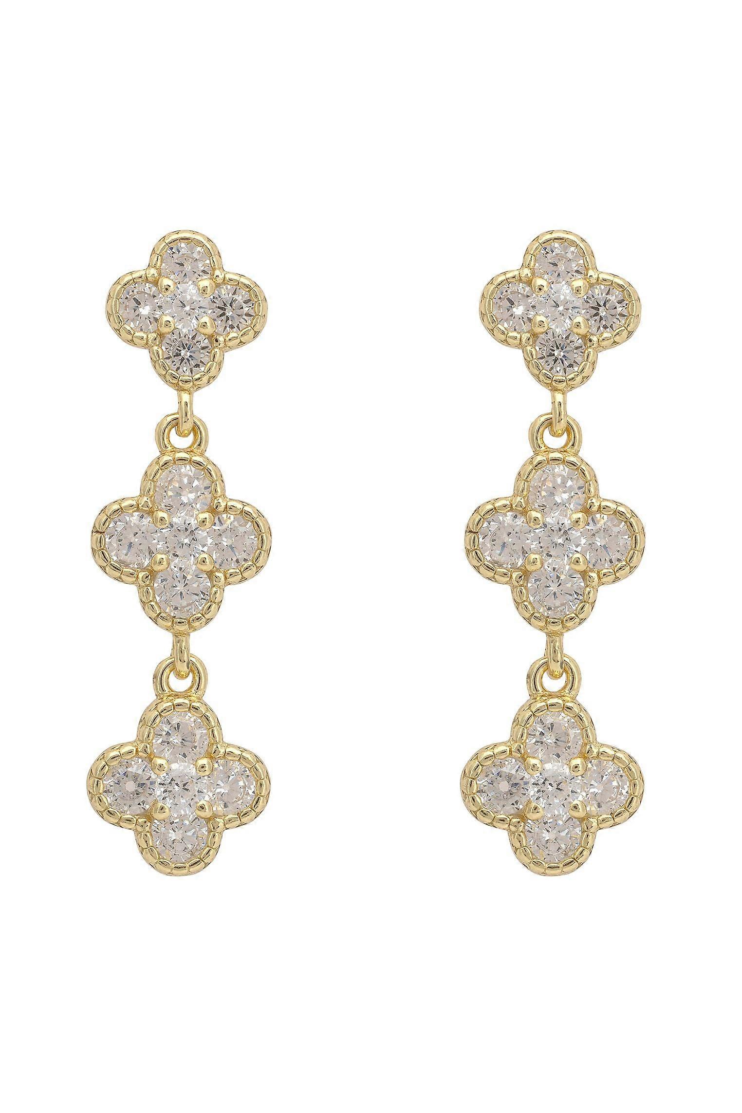 Mini Triple Clover Drop Earrings Gold