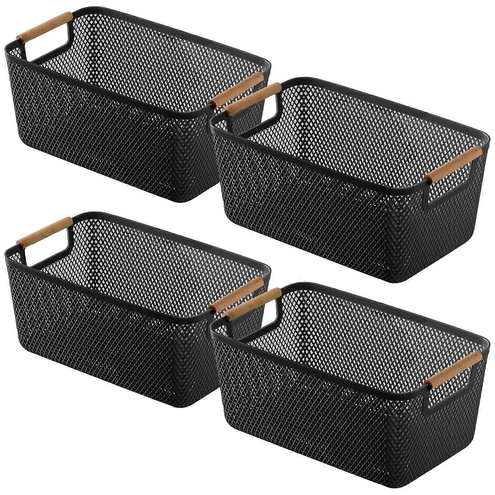 Stackable Wire Storage Baskets with Wooden Handles for Kitchen and Pantry Organization, 4 Pcs