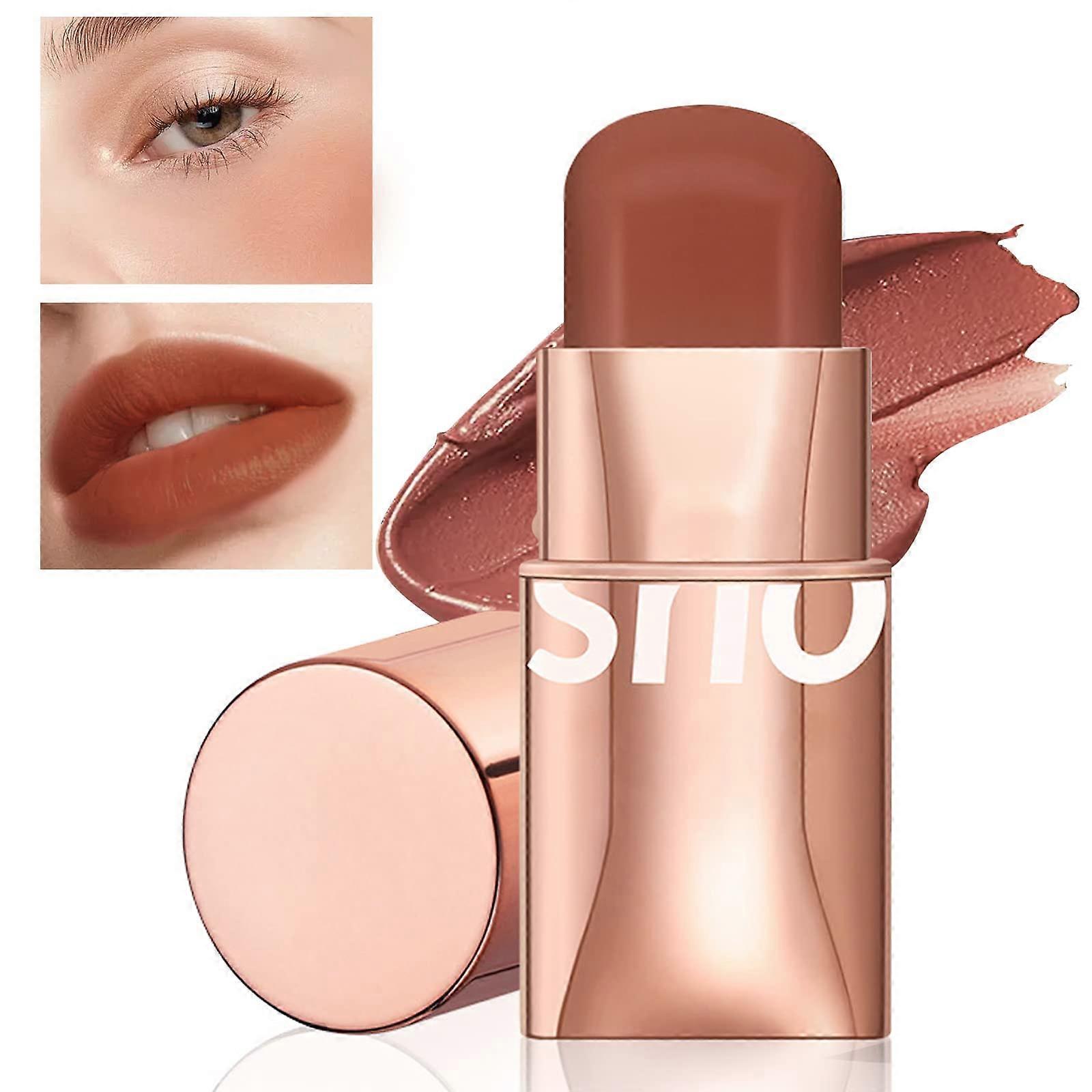 Cream Blush Stick Waterproof LongLasting MultiUse for Cheeks and Lips Matte Rose Red
