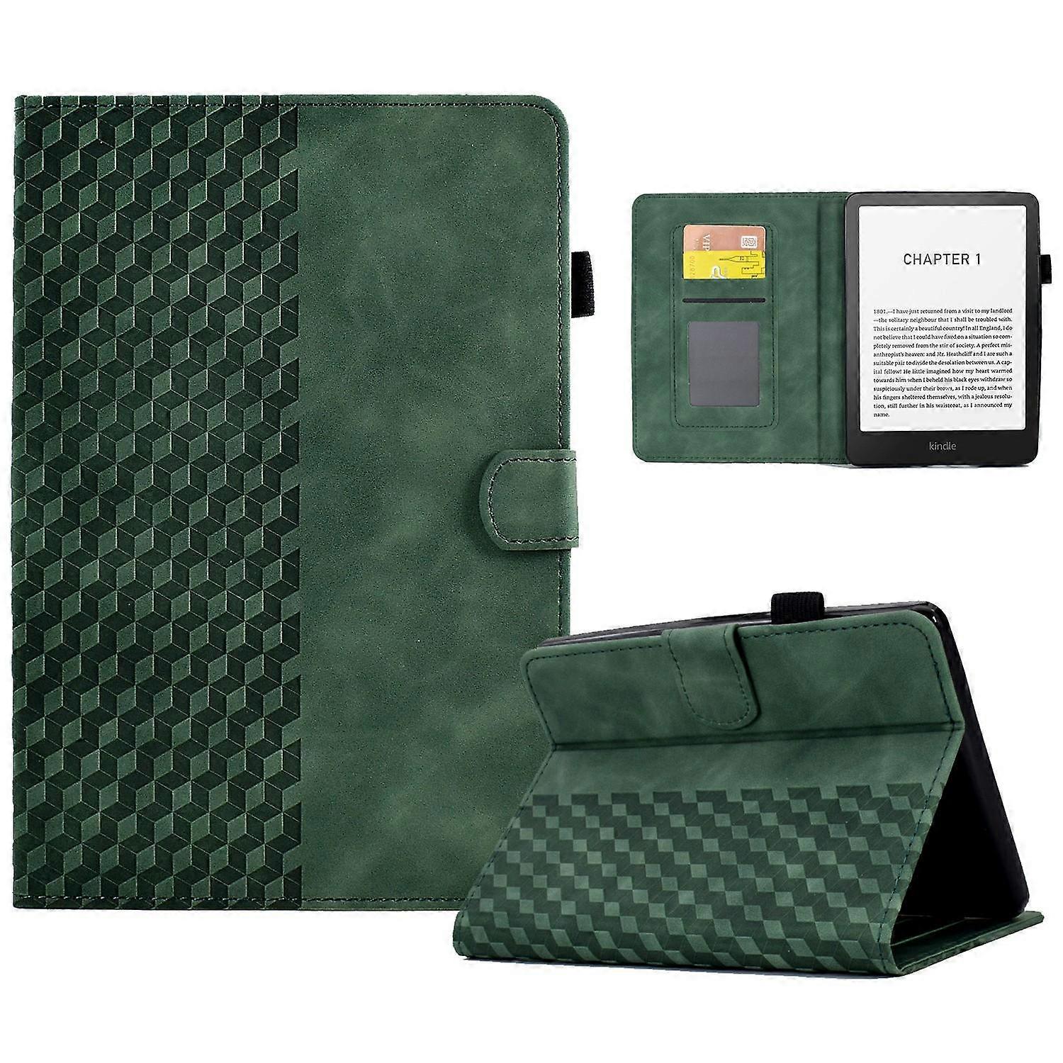 For Amazon Kindle Paperwhite (2024) Case Card Slots Leather Cover Block Pattern