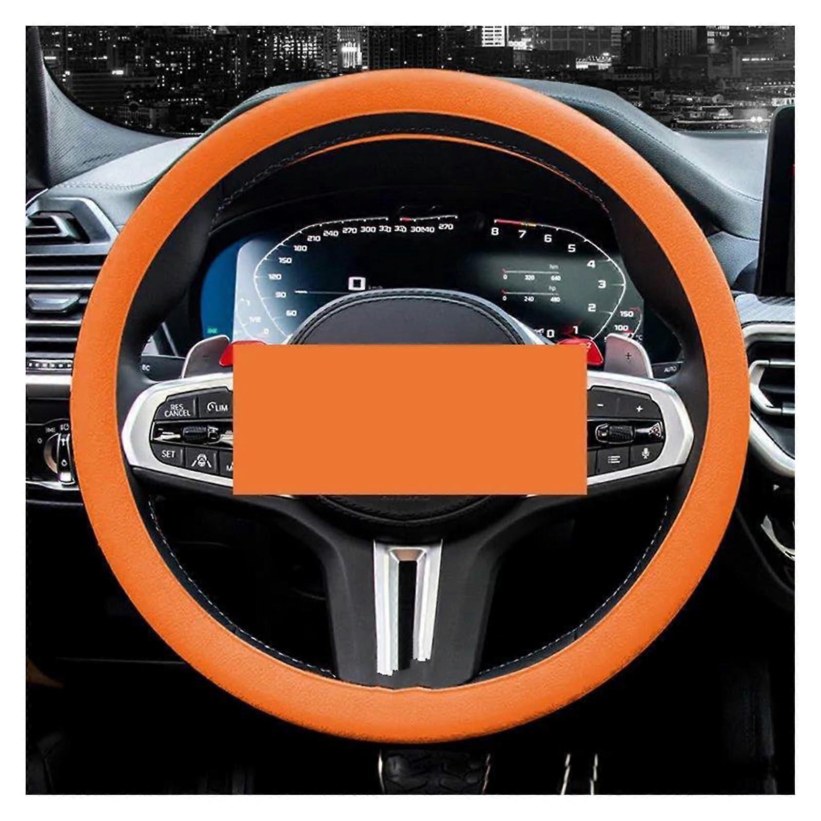 Car Steering Wheel Cover Orange Universal Fit Soft Elastic Texture AntiSlip Grip Winter Protector