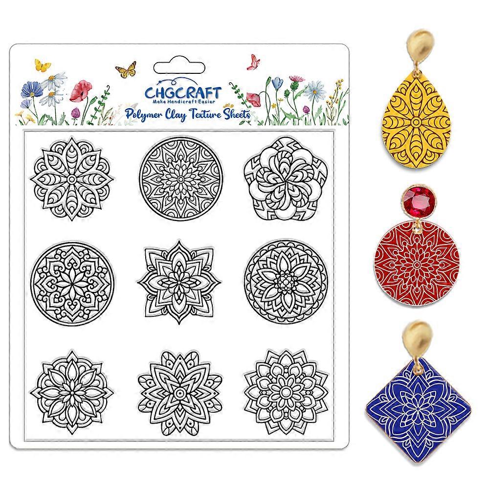 Round Pattern Polymer Clay Texture Sheets Mandala Pattern Silicone Texture Stamp Single Image Modeling Pattern Pad for Jewelry and Clay Earrings Tools