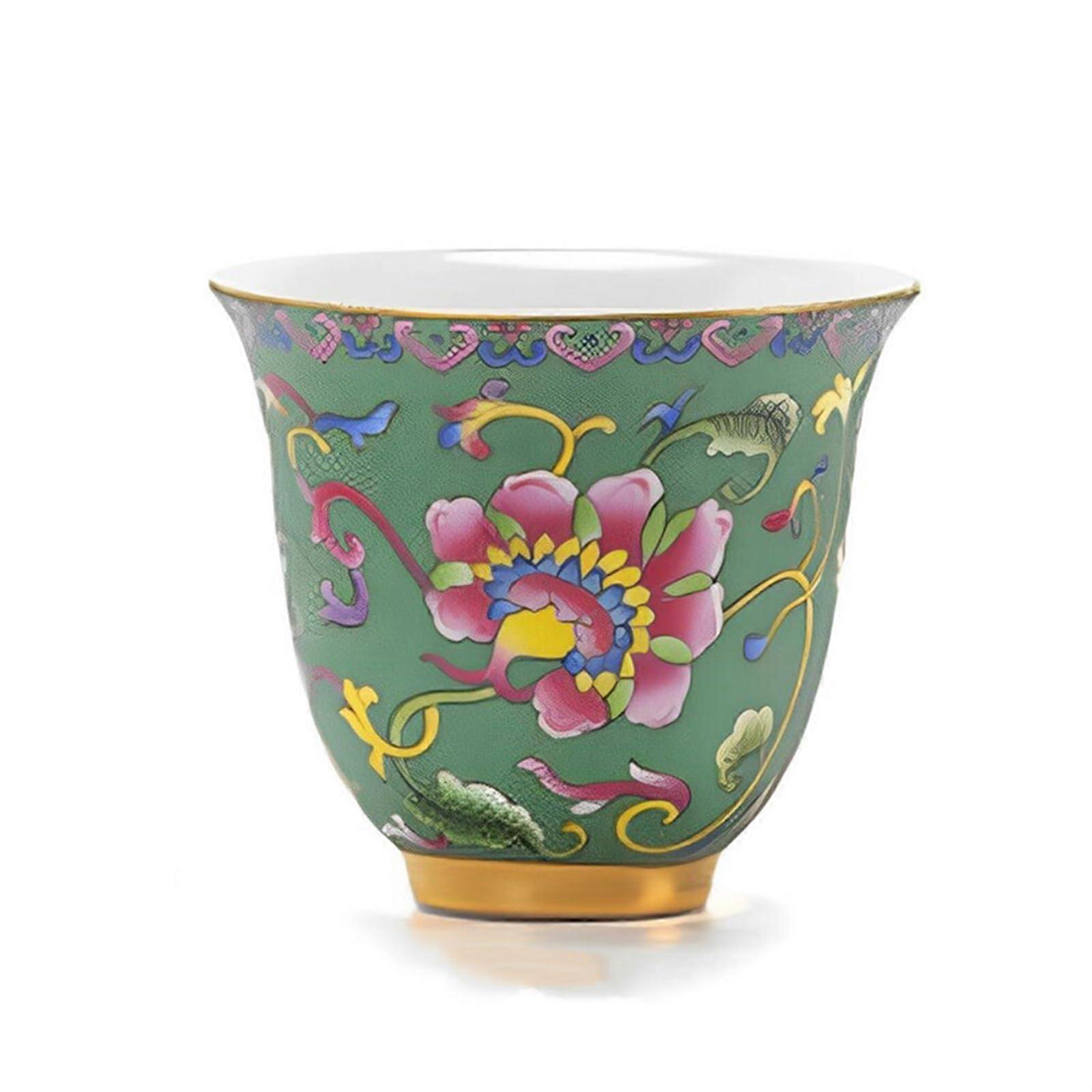 Ceramic Teacup Hand Painted Flower Design  Handmade Artisan Tea Cup