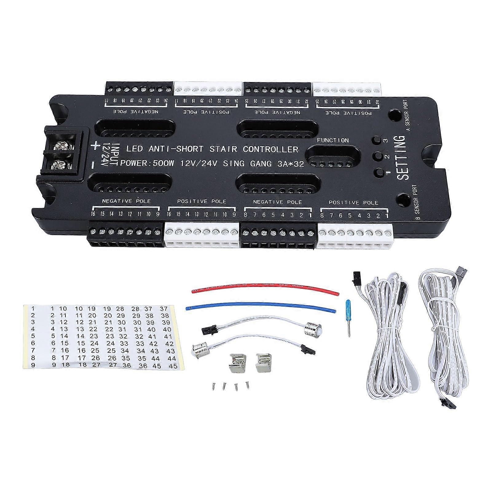 LED Stair Lights Controller with Smart Motion Sensor, 32 Channel DC12V/24V, Adjustable Brightness