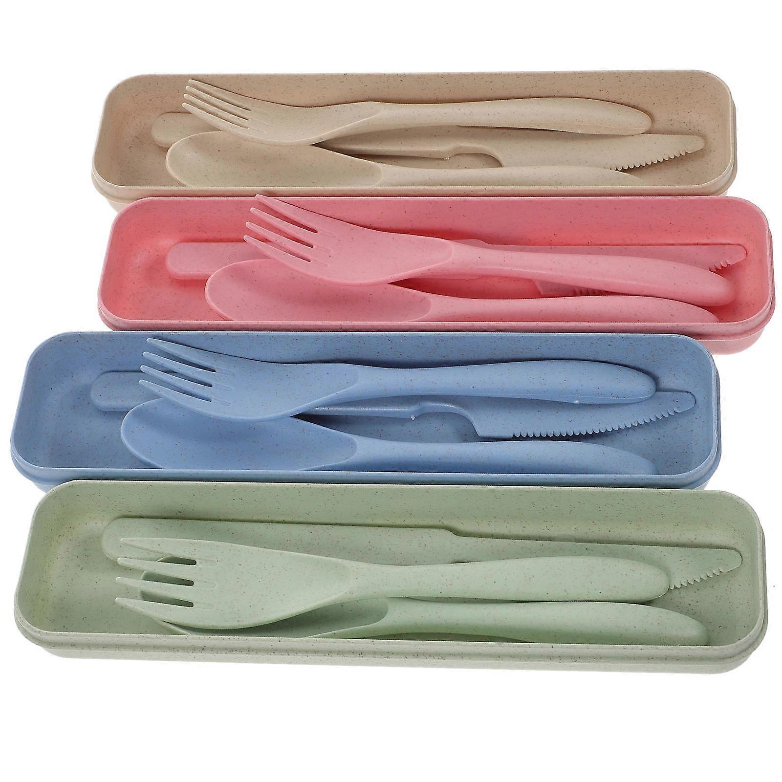 Portable Lunch Box Utensils Set with Case 4Sets Spoon and Fork for Home Use
