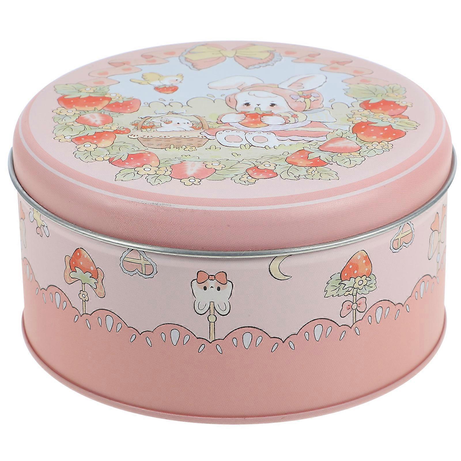Tinplate Cookie Tin with Lid for Storage Use Pink Easter Bunny Style