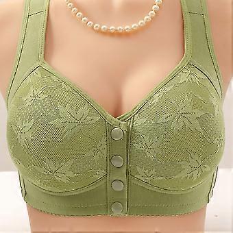 Lulshou Women's Front-Button Lace Bra – Wireless, Non-Magnetic, Non-Steel Ring, Thin Cup, Green M