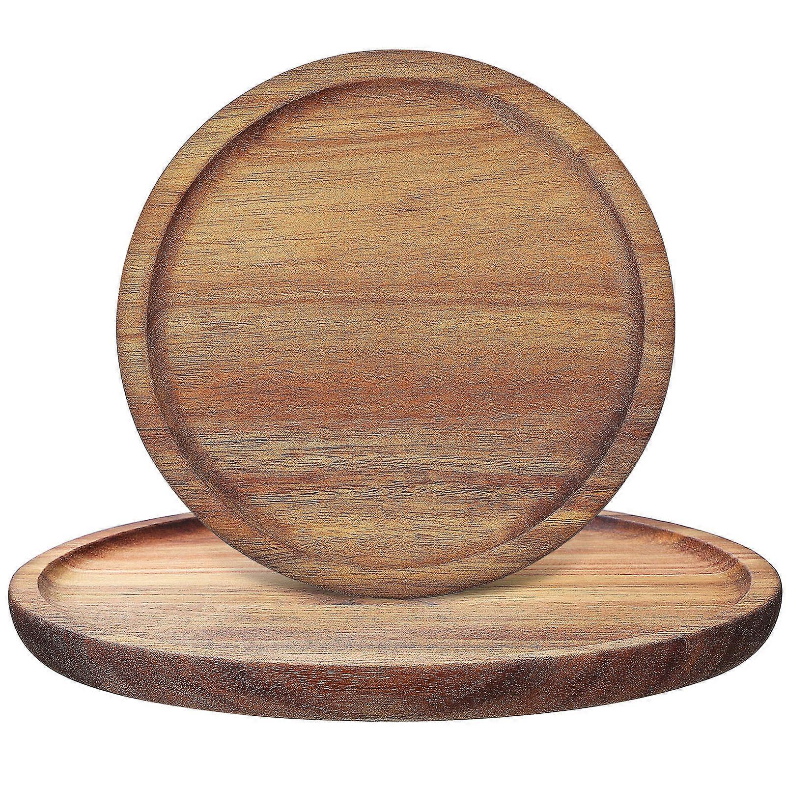 Runde Holztabletts, 2 Stück, hellbraune Couchtischtabletts