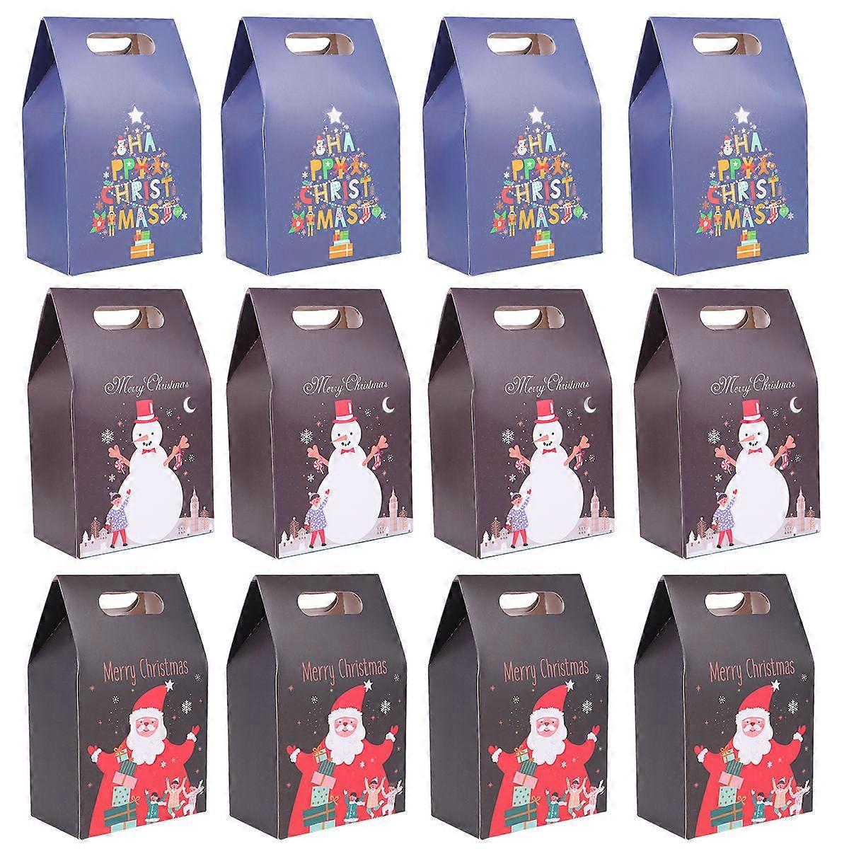 Christmas Gift Pouches Snowman Design Assorted Color Rectangular Shape Storing Candy 12Pcs