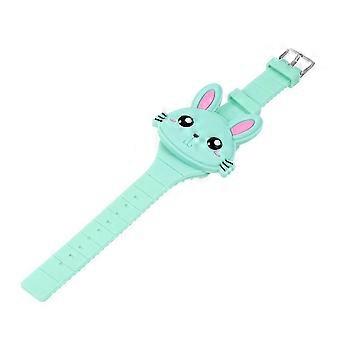 Kids Cartoon Watch Silicone LED Rabbit Shape Watch compatible withTimekeeping Green