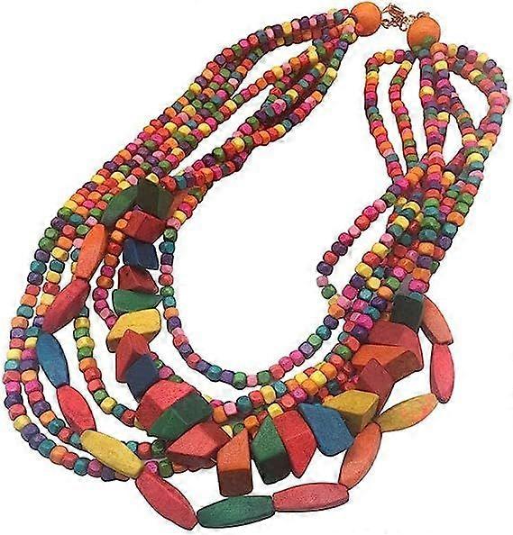 Collier multicolore en perles de bois perles