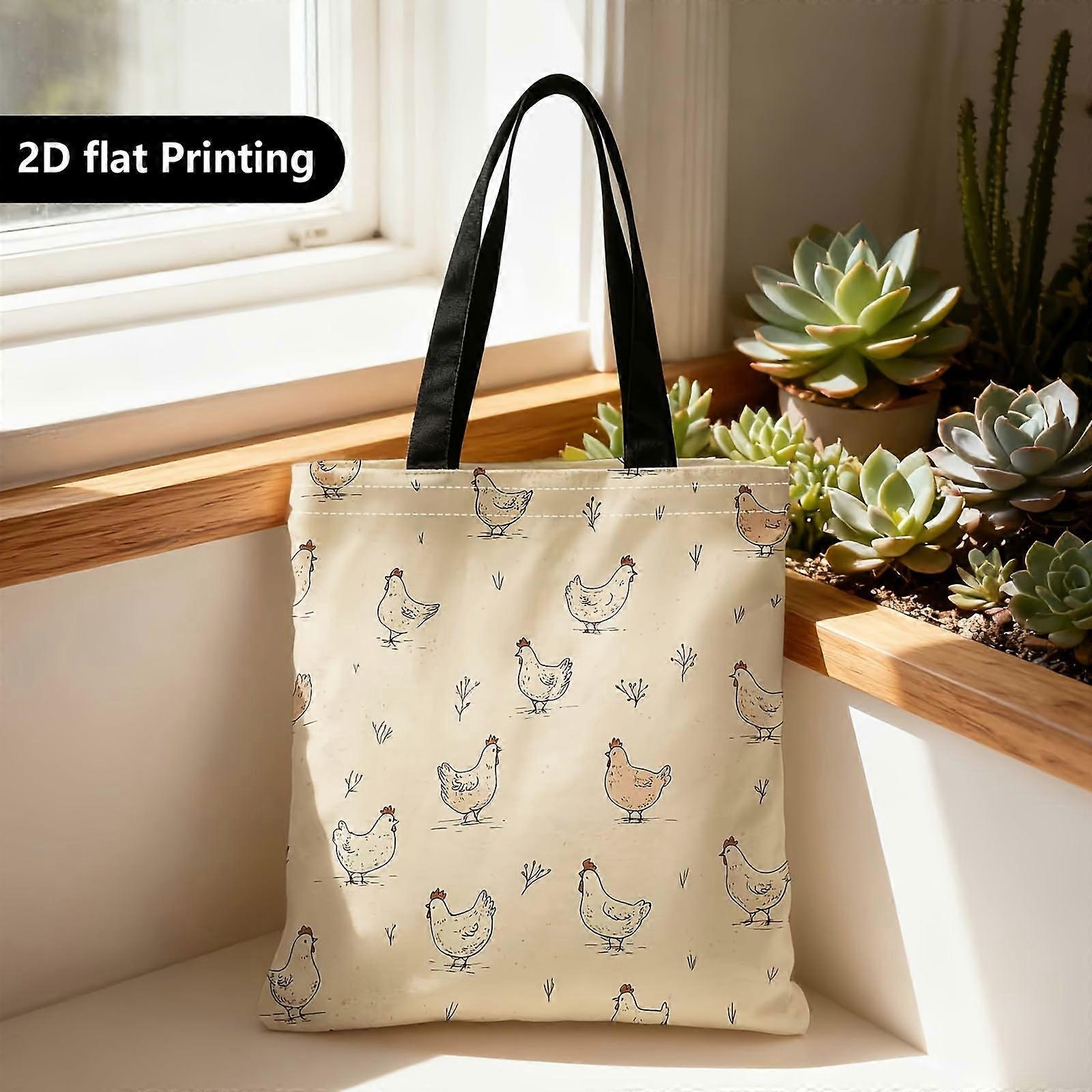 Sac cabas, sac bandoulière portable, sac à main, imprimé recto-verso 2D, motifs de poulets style gribouillage, croquis simple - Rpolk