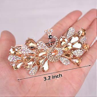 Peacock Rhinestone Hairpin Luxury Crystal Hair Barrette Clip(Champagne)  Champagne