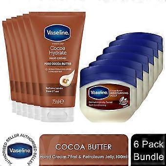 Vaseline Cocoa Butter Petroleum Jelly 100ml & Hand Cream 75ml Set, 6 Pack