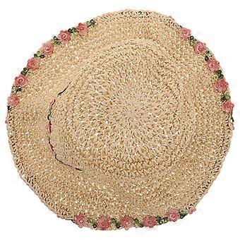 Foldable Floral Woven Sun Hat Women Summer Beach Vacation Straw Hat Wide Brim Cute Sun Protection Cap For Outdoor Travel Activities