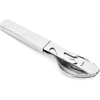 Cucchiaio da campeggio portatile in acciaio inossidabile 4 in 1, forchetta, coltello e apriscatole / bottiglia, utensili da campeggio militarisilver1set